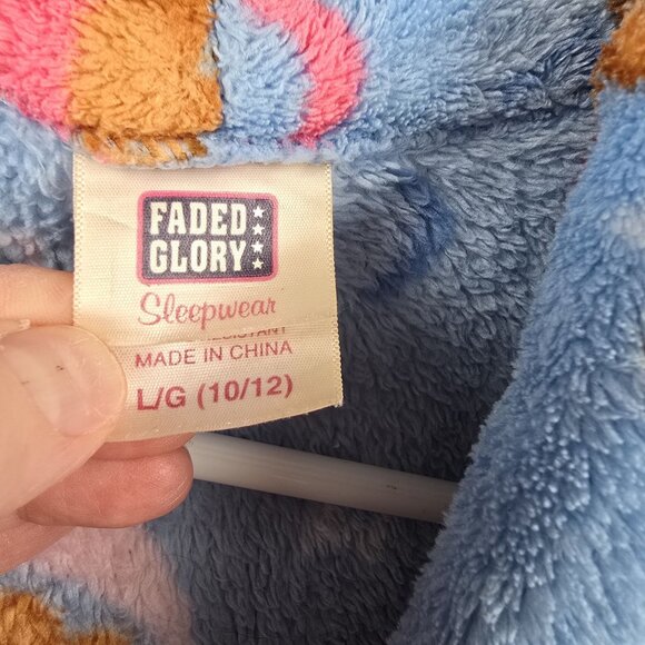 Faded Glory Girls Fleece Blue Robe Monkey Print Flame Resistant - Picture 3 of 7